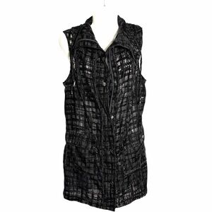 Berek Black Sheer Textured vest with burnout velvet pattern high neck pockets